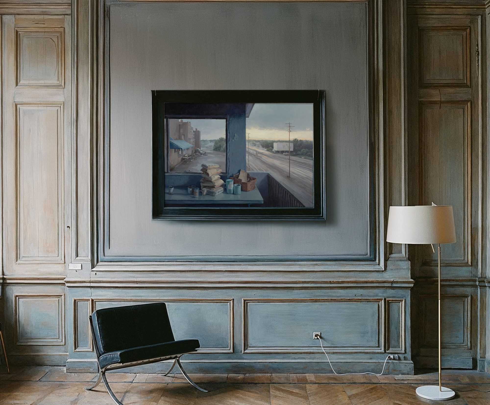 Aron Lorincz — Vestigia Vitae oil painting shown in situ